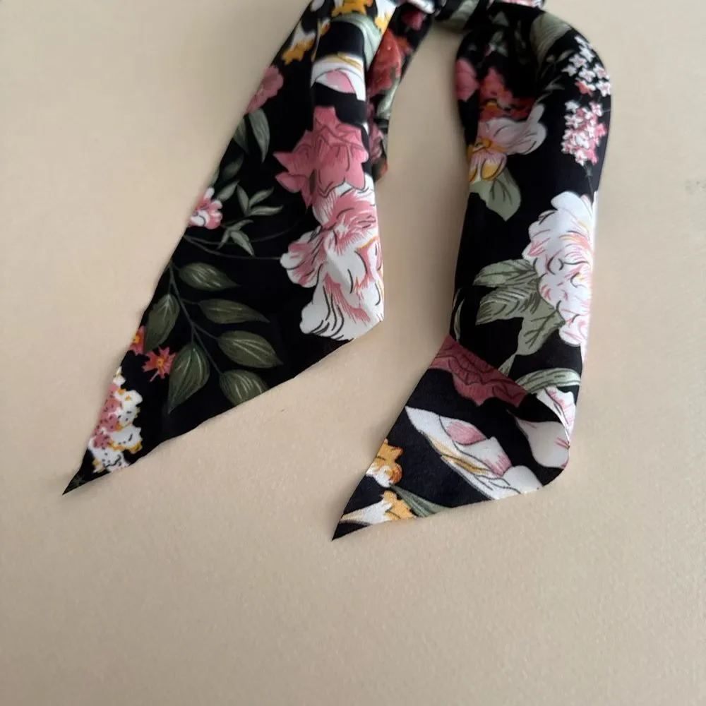 Floral Black Hair Scrunchie K87